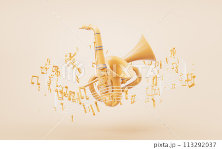 Music instruments with cartoon style, 3d rendering. 113292037
