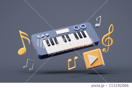 Music instruments with cartoon style, 3d rendering. Music instruments with cartoon style, 3d rendering. 113292066