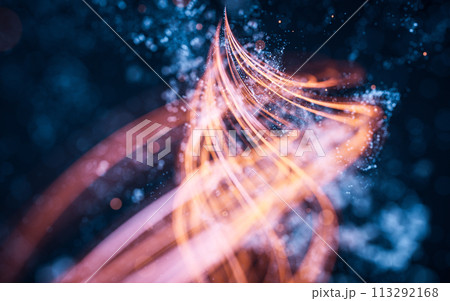 Flowing curve and particles background, 3d rendering. Flowing curve and particles background, 3d rendering. 113292168