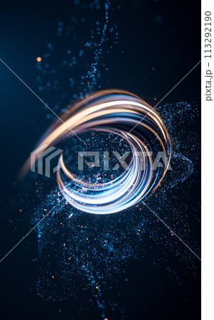 Flowing curve and particles background, 3d rendering. 113292190
