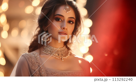 Portrait of a happy Hindu girl bride 113292240