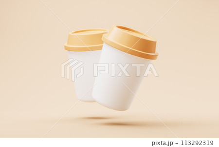 Cartoon style coffee cup, 3d rendering. Cartoon style coffee cup, 3d rendering. 113292319