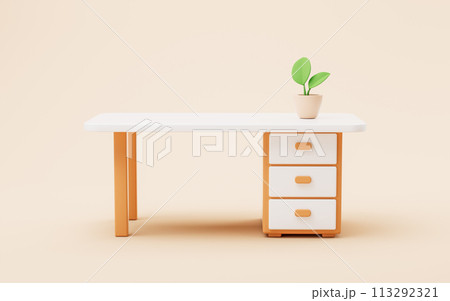 Cartoon style office desk, 3d rendering. Cartoon style office desk, 3d rendering. 113292321