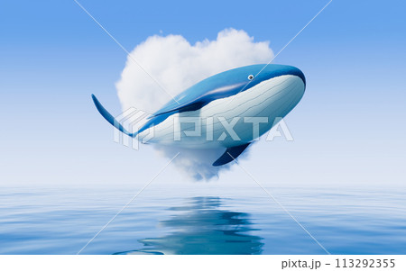 Heart shape soft cloud and whale, 3d rendering. Heart shape soft cloud and whale, 3d rendering. 113292355