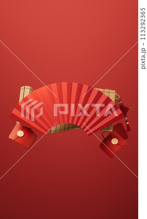 Ancient Chinese fan background, 3d rendering. 113292365