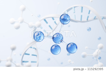Molecule with biology concept background, 3d rendering. Molecule with biology concept background, 3d rendering. 113292395