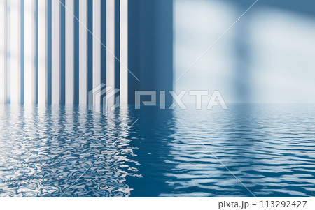 Empty room with water surface, 3d rendering. Empty room with water surface, 3d rendering. 113292427