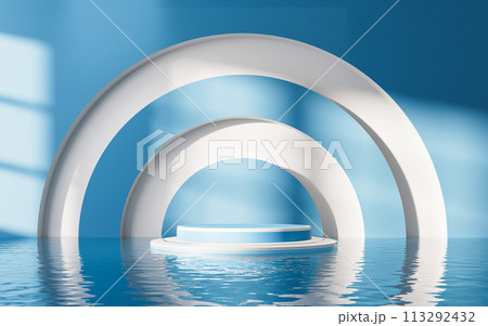 Empty room with water surface, 3d rendering. 113292432