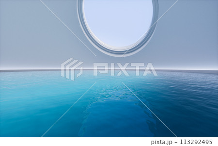 Empty room with water surface, 3d rendering. Empty room with water surface, 3d rendering. 113292495