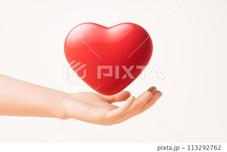 Love heart in a hand, 3d rendering. 113292762