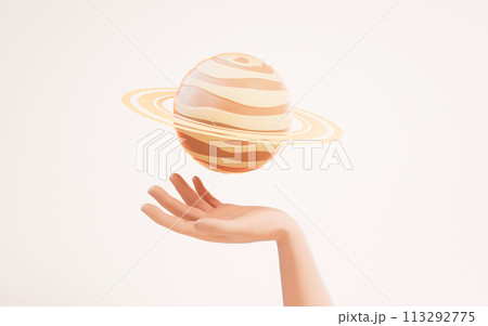 A planet in a hand, 3d rendering. 113292775