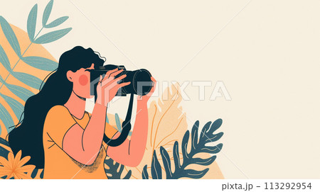 カメラを構える女性のイラスト 113292954