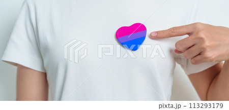 Bisexuality Celebrate Day and LGBT pride month, LGBTQ+ or LGBTQIA+ concept. Hand holding purple, pink and blue heart shape for Lesbian, Gay, Bisexual, Transgender, Queer and Pansexual community Bisexuality Celebrate Day and LGBT pride month, LGBTQ+ or LGBTQIA+ concept. Hand holding purple, pink and blue heart shape for Lesbian, Gay, Bisexual, Transgender, Queer and Pansexual community 113293179