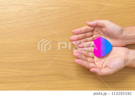Bisexuality Celebrate Day and LGBT pride month, LGBTQ+ or LGBTQIA+ concept. Hand holding purple, pink and blue heart shape for Lesbian, Gay, Bisexual, Transgender, Queer and Pansexual community Bisexuality Celebrate Day and LGBT pride month, LGBTQ+ or LGBTQIA+ concept. Hand holding purple, pink and blue heart shape for Lesbian, Gay, Bisexual, Transgender, Queer and Pansexual community 113293192