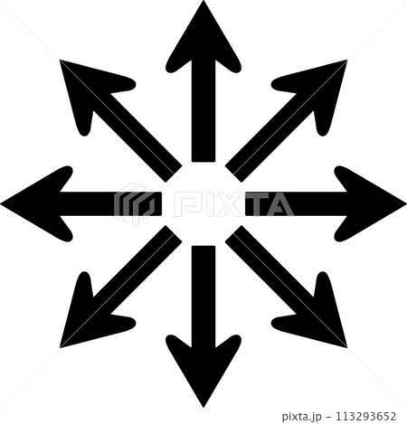 外に向かって広がるモノクロの矢印 外に向かって広がるモノクロの矢印 113293652