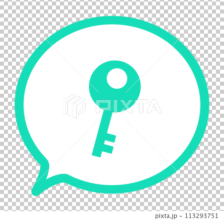 Simple green key mark and speech bubble 113293751