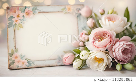 花の背景フレーム素材 花の背景フレーム素材 113293863