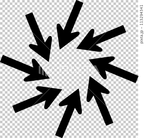 Illustration of eight monochrome arrows pointing inwards 113294341
