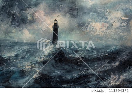 Turbulent Sea and Lighthouse Art Turbulent Sea and Lighthouse Art 113294372