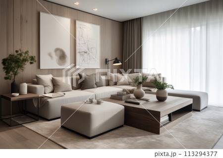 Modern Neutral-Toned Living Room 113294377