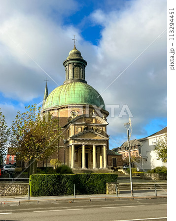 Neoclassical Church with Green Roof, Grand Dome and Ornate Classical Facade 113294451