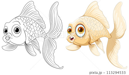 Colorful Goldfish Illustration and Outline Colorful Goldfish Illustration and Outline 113294533