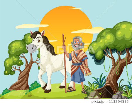 Ancient Traveler with Faithful Horse 113294553