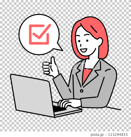 Woman working on a laptop checking 113294833