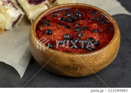 strawberry puree of fresh red strawberries and blueberries 113294963