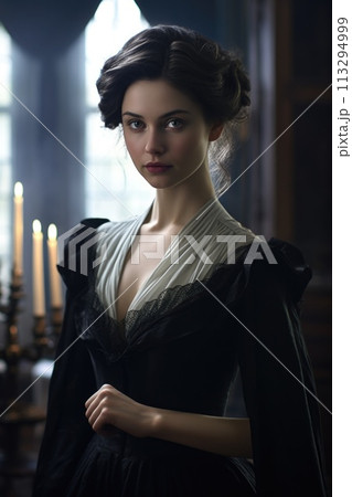 fashion 19th century Exquisite clothing, style, historical portraits, exquisite girls and women, antique jewelry, dressed elegantly, victorian The culture and authenticity of the 19th century. 113294999