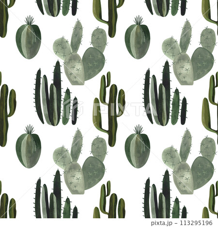 Cacti. Seamless watercolor pattern for wrapping paper, wallpaper and textiles. 113295196