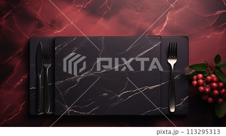 Table setting, harmonious combination of ornaments, dining for various events, wedding invitations, banquet christening, birthday parties. banner, copy space, background, text 113295313