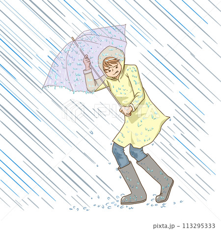 激しい雨の日に傘をさす人 激しい雨の日に傘をさす人 113295333