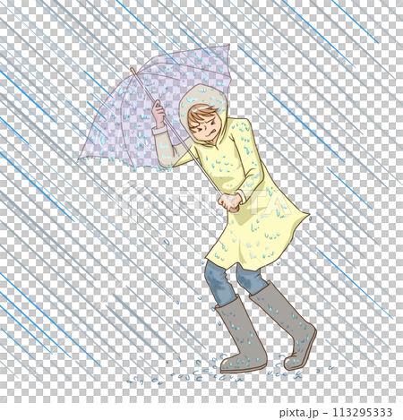 激しい雨の日に傘をさす人 激しい雨の日に傘をさす人 113295333