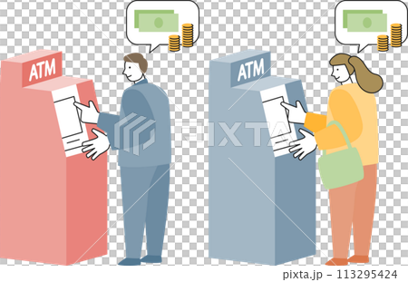 一組操作 ATM 的男女 113295424