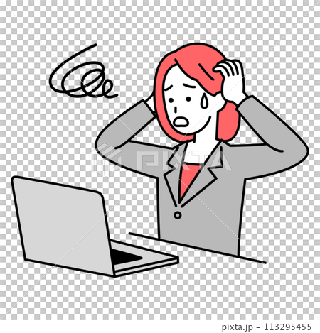 Confused woman working on a laptop 113295455