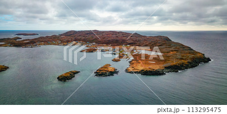Small Town, Coast on East Coast of Atlantic Ocean. Aerial Nature Background. 113295475