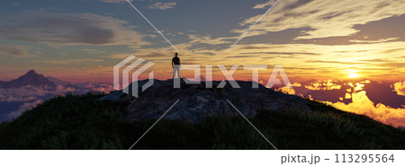 Adventure Man on top of Rocky Mountain Peak. Adventure Man on top of Rocky Mountain Peak. 113295564