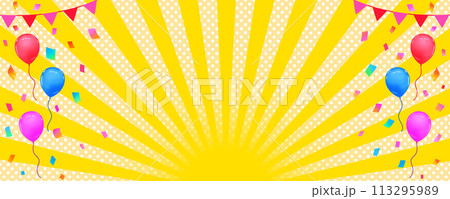 イベントフレーム背景 ガーランドとバルーンと紙吹雪 横長 イベントフレーム背景 ガーランドとバルーンと紙吹雪 横長 113295989
