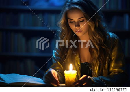 Blackout no electricity light, power outage, breakdown, electric, persona in absence of electricity with candle, problem, systemic accident in power system accompanied by mass disconnection of consum. 113296575