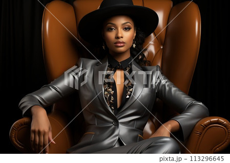 Lady dame , Chicago style stylish portrait of elegant woman , luxury gracefully , executive business person boss , director , manager strict suit , evening dress. 113296645