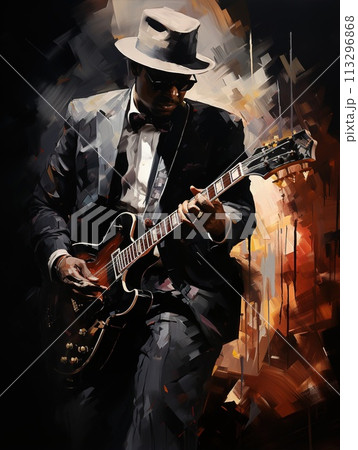 Jazz, musical art, African rhythms, Afro-American and Latino folklore, music culture, piano saxophone, Chicago music, nightlife, melody rhythm . 113296868