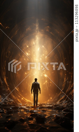 Religious biblical concept of human death, soul goes to purgatory, road to heaven, light at the end of the tunnel, road to god, life and death, heaven, heaven and hell 113296898