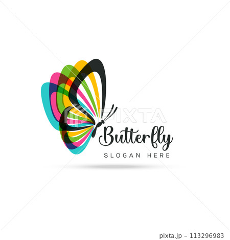 Stylized image of butterfly logo template isolate Vector illustration 113296983