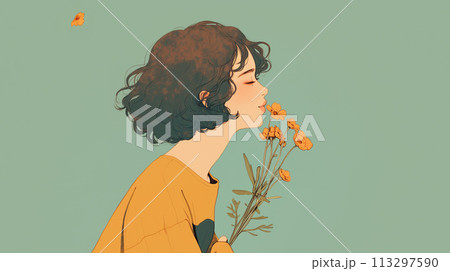 花にキスする女性 113297590