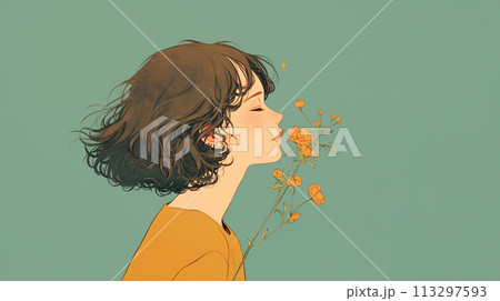 花にキスする女性 113297593