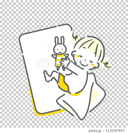 寝相の悪い女の子　シンプルでお洒落な線画イラスト 113297937