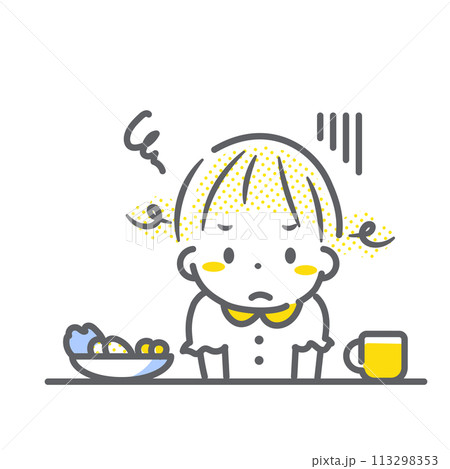 食事が嫌いな子ども　女の子　シンプルでお洒落な線画イラスト 113298353