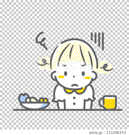 食事が嫌いな子ども　女の子　シンプルでお洒落な線画イラスト 113298353