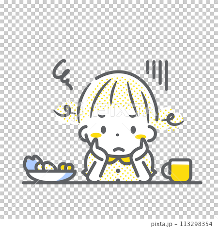 A girl who hates eating - simple and stylish line drawing illustration A girl who hates eating - simple and stylish line drawing illustration 113298354